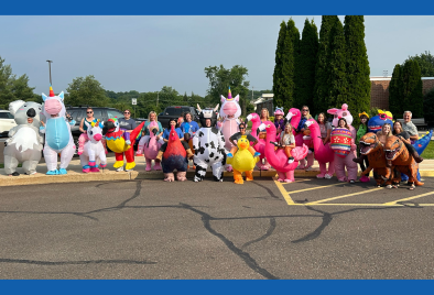  Many teachers and staff dressed in inflatable costumes